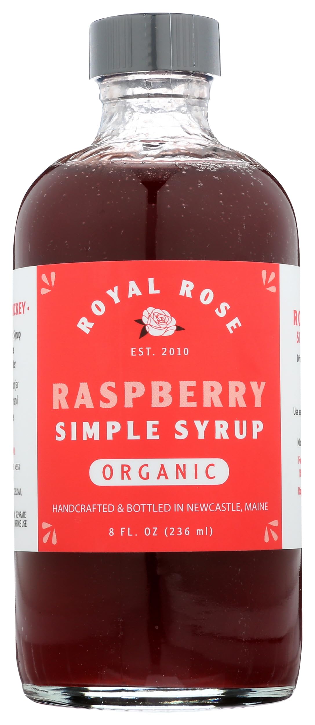 Royal Rose front bottle view highlighting organic raspberry syrup benefits