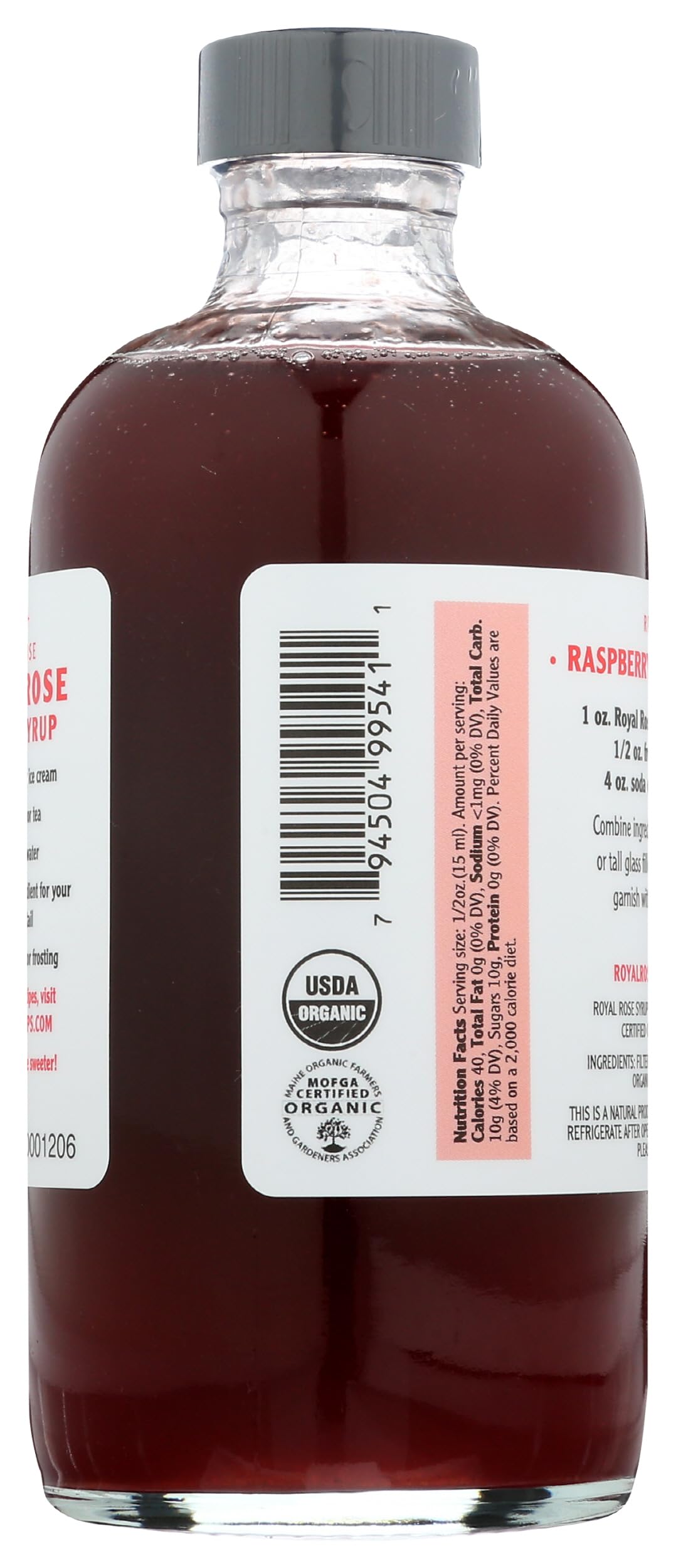 Royal Rose label close-up showing organic certification and ingredient clarity