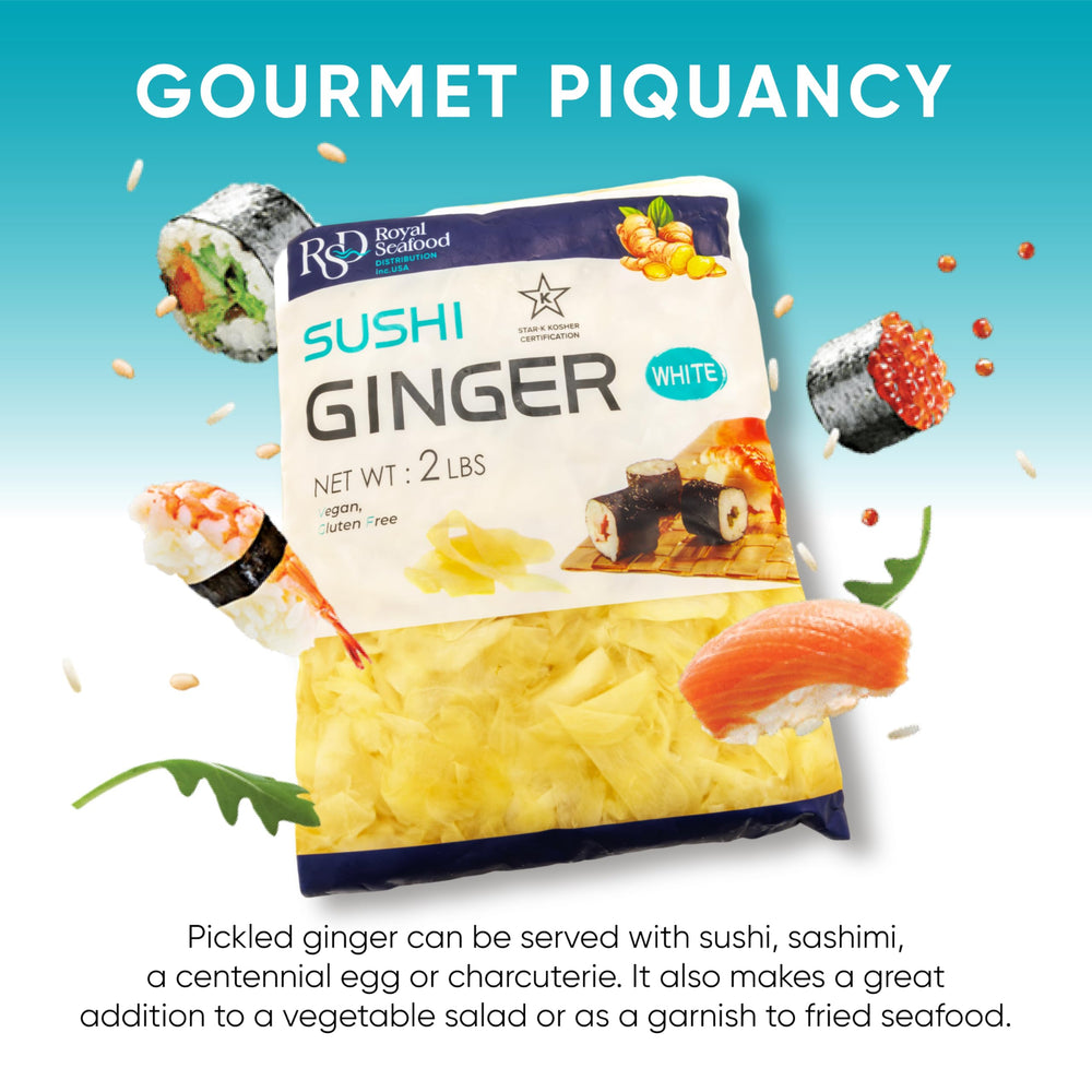 Royal Seafood Distribution ginger paired with a sushi platter for flavor balance