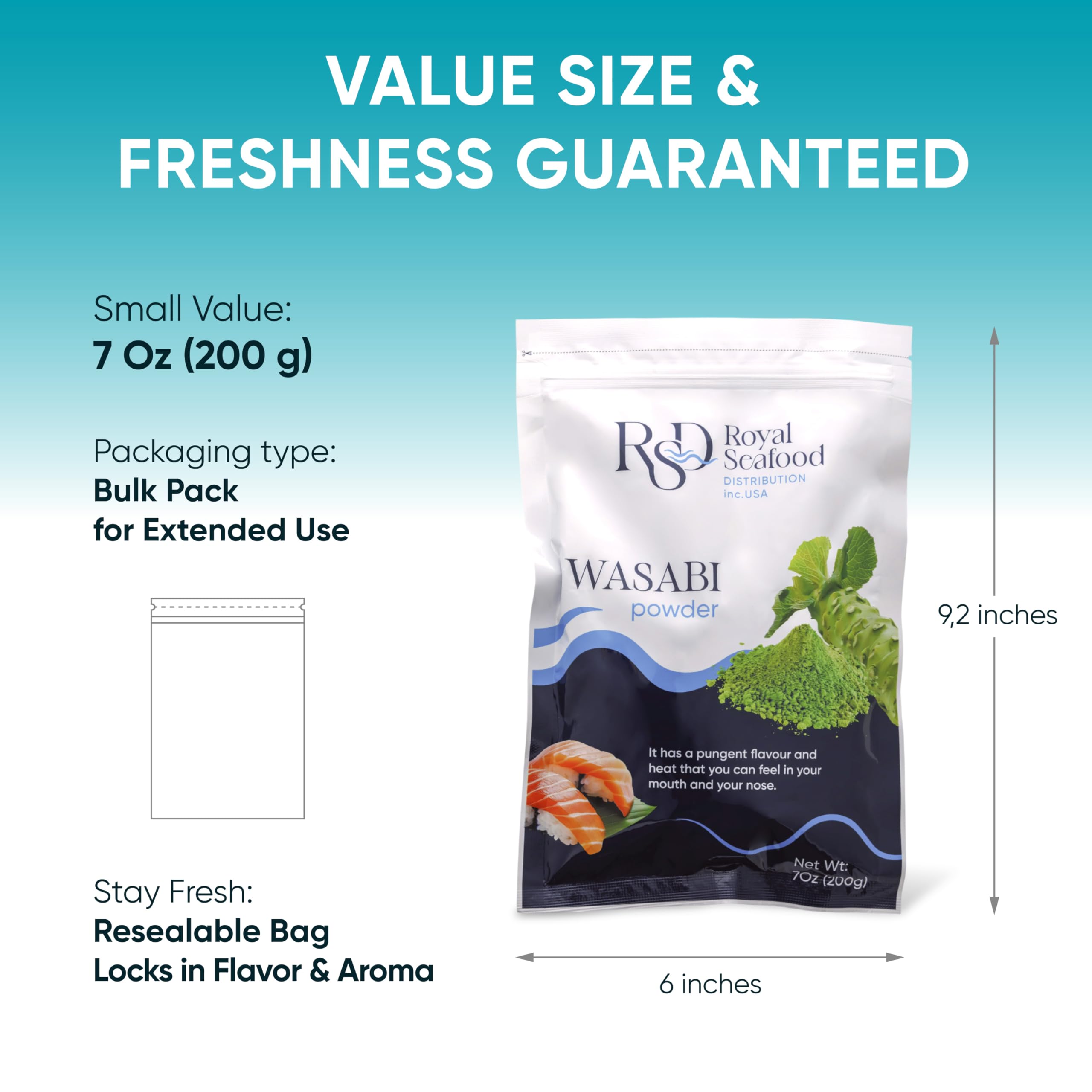 Royal Seafood Distribution powder close-up showing fine texture and pure wasabi quality