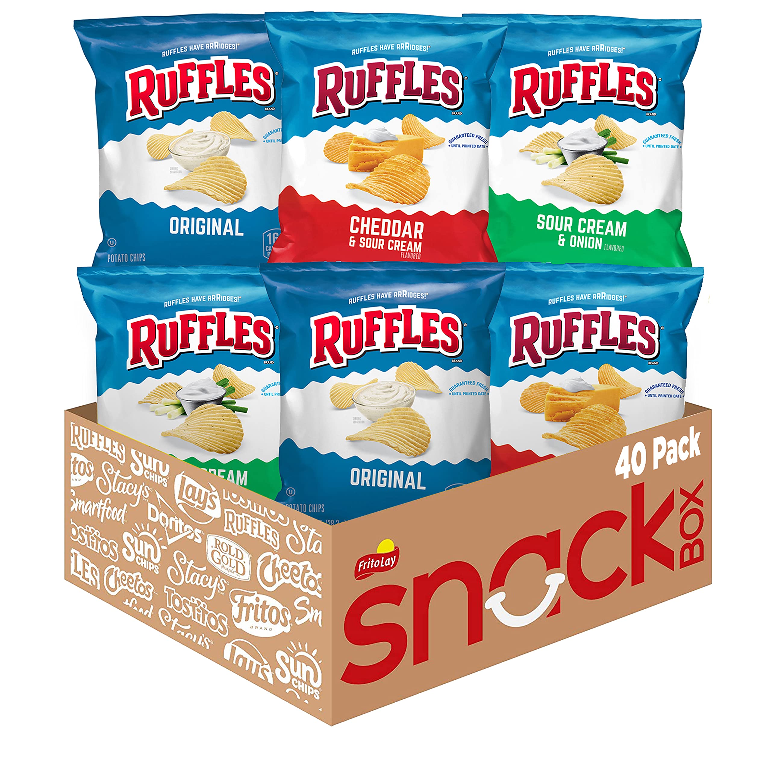 Ruffles front packaging showing 40-count variety and convenience
