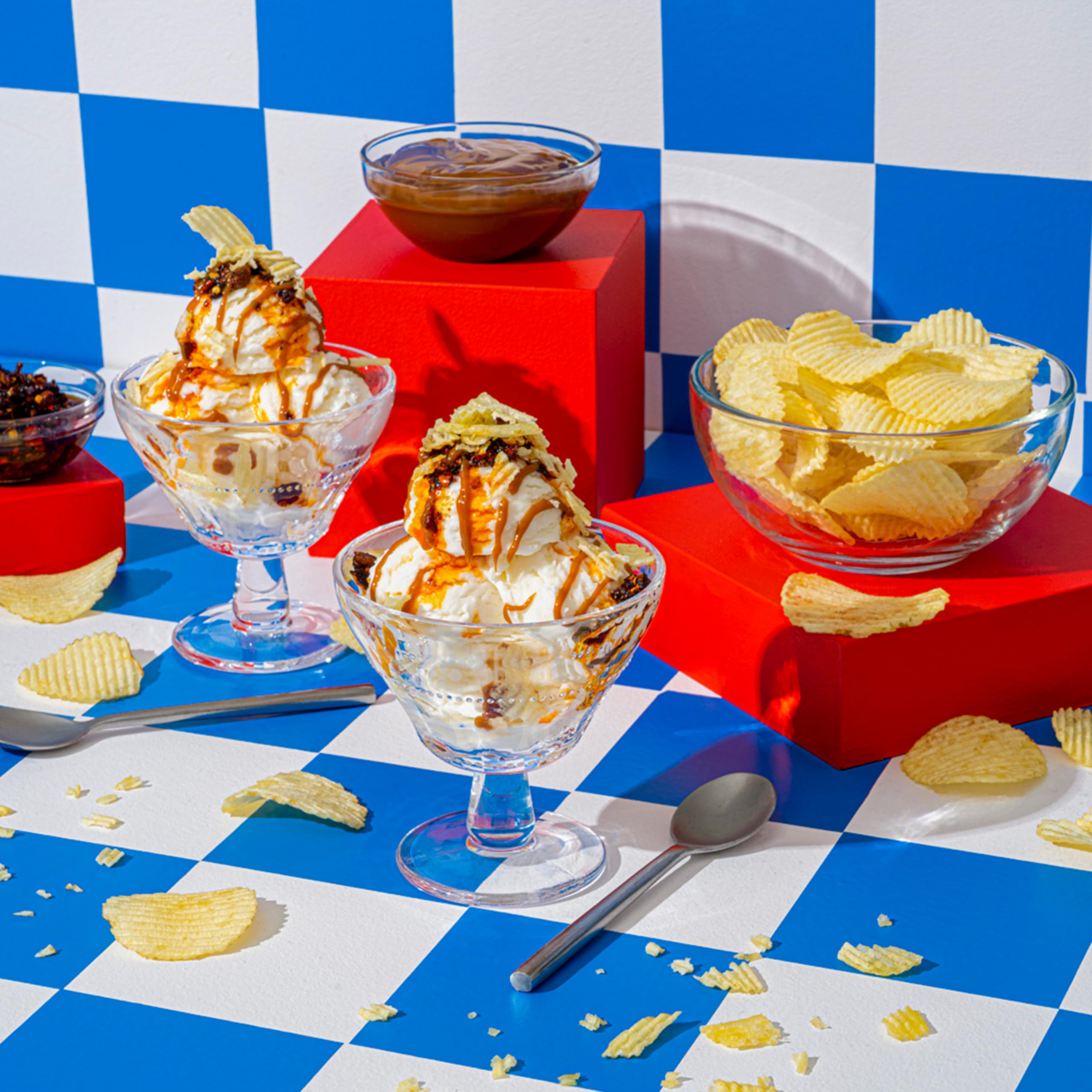 Snack table with Ruffles variety pack showing easy entertaining convenience