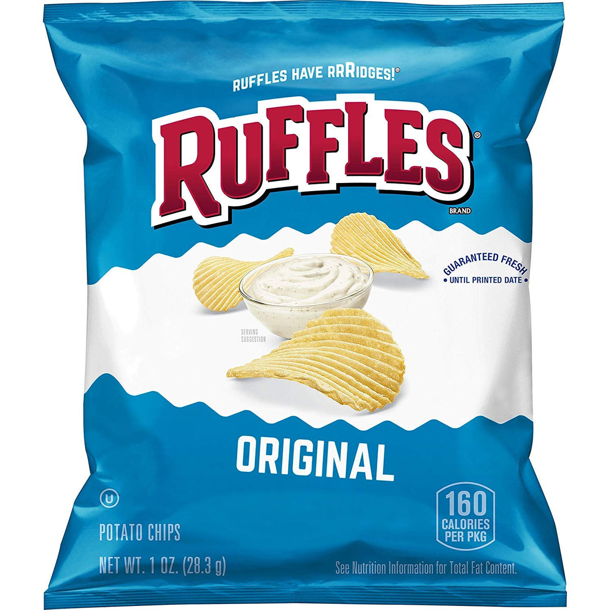 Ruffles front packaging shows brand and snack convenience