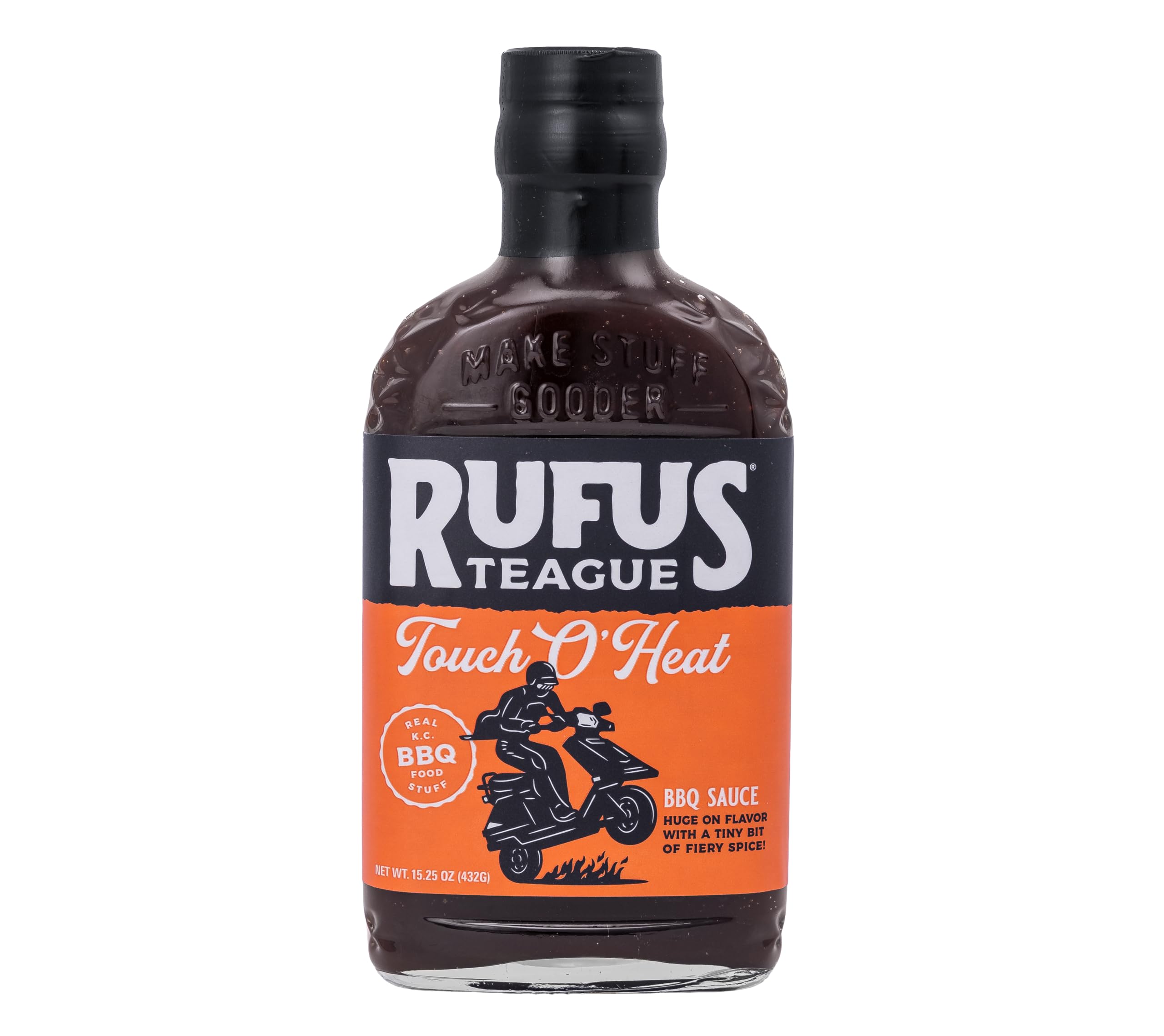 Rufus Teague front label showing brand and sweet-heat promise for easy recognition