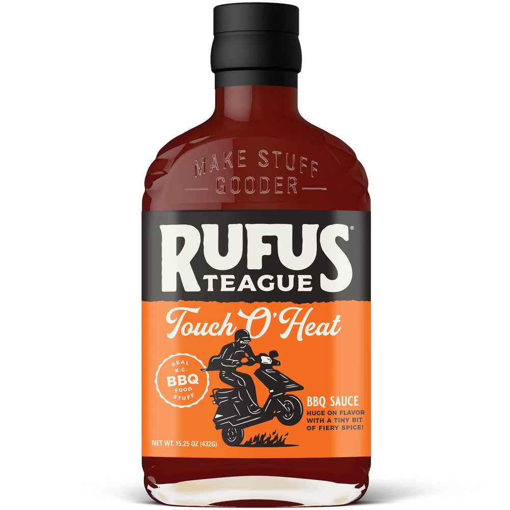 Rufus Teague front label showing sauce name and bold branding for quick recognition