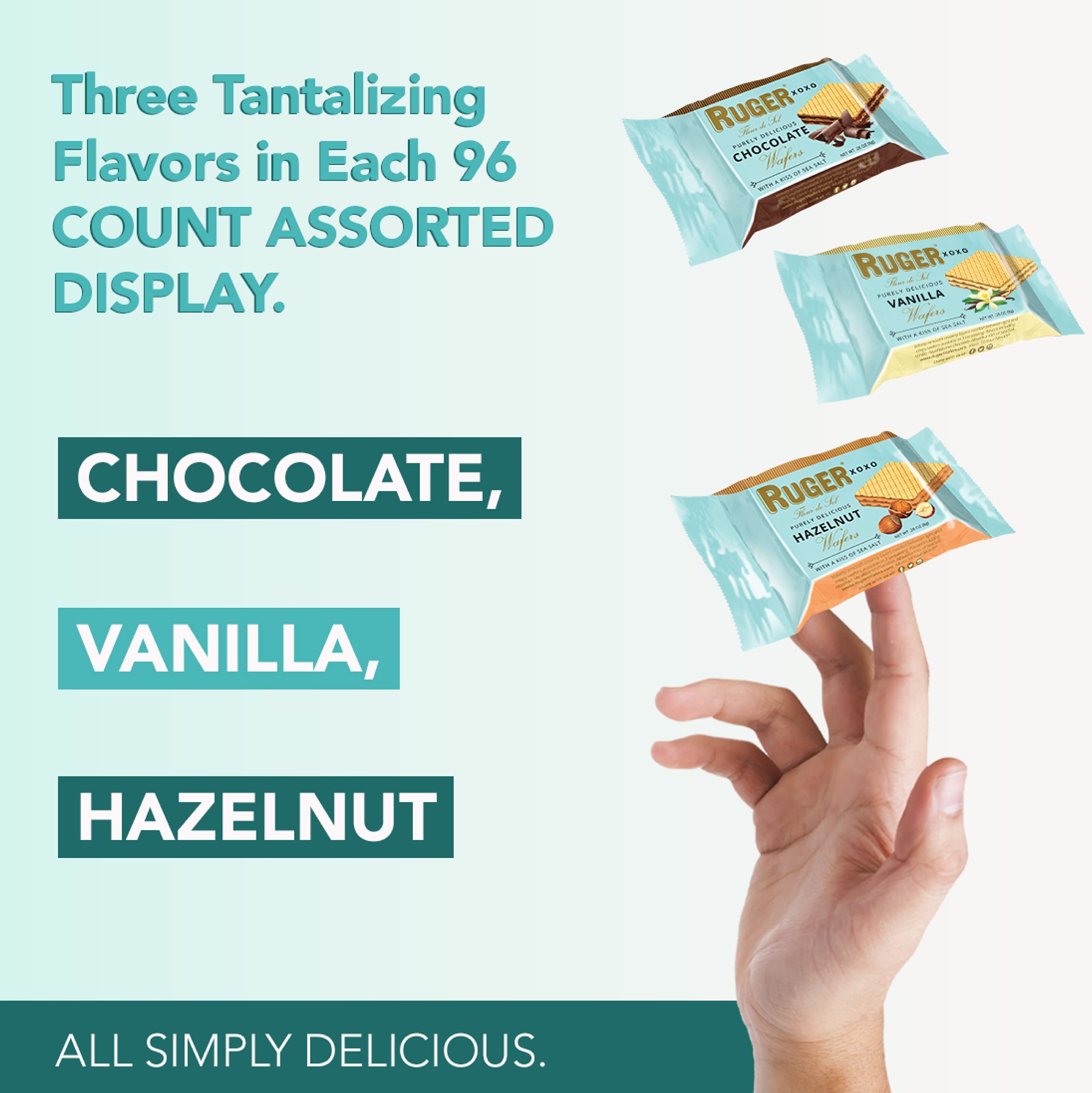 RUGER three flavors arranged to show chocolate vanilla hazelnut variety