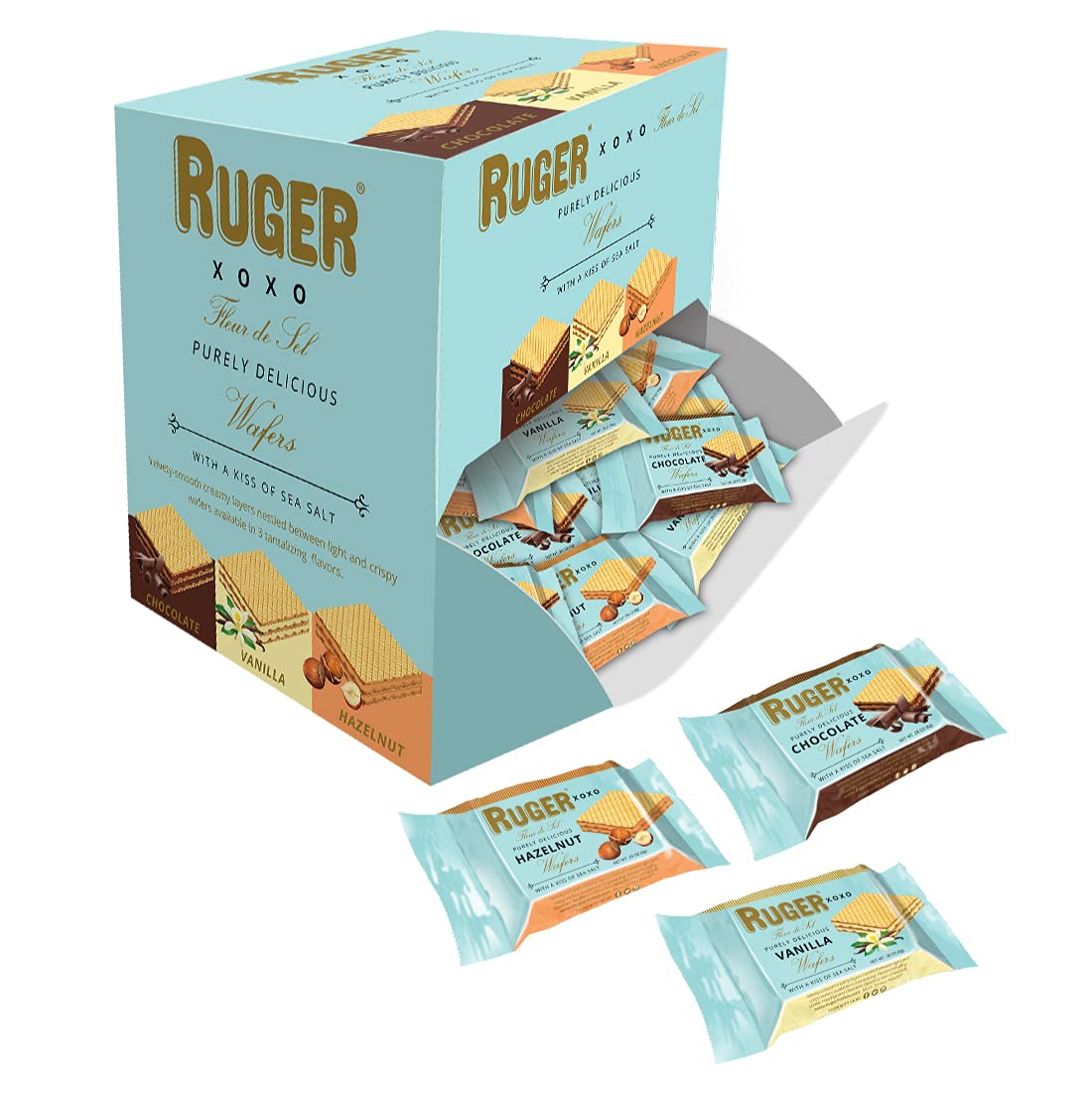 RUGER XOXO front display box showing assorted wafers and convenience