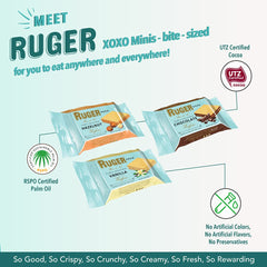 RUGER individual foil-wrapped XOXO wafer highlighting freshness and portability