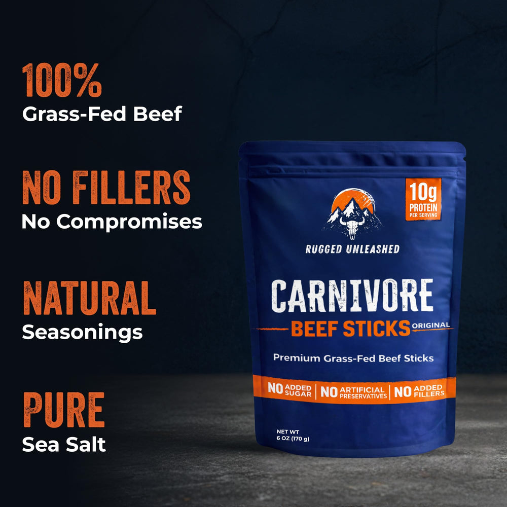 Rugged Unleashed close-up of beef stick texture highlights natural flavor