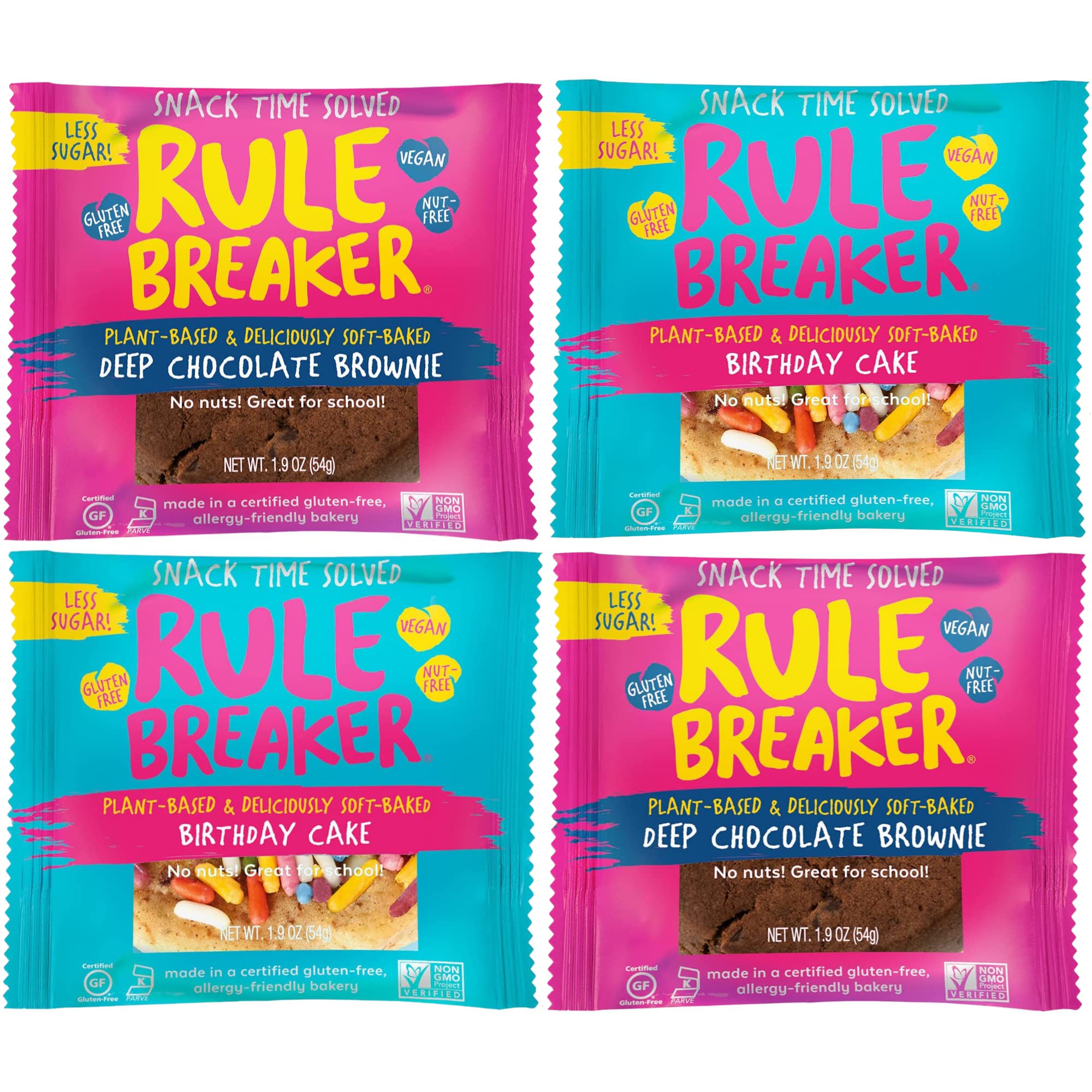 Rule Breaker front packaging Birthday Cake showing allergen-free benefit