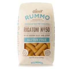 Rummo front packaging showing gluten-free rigatoni for easy pantry choice