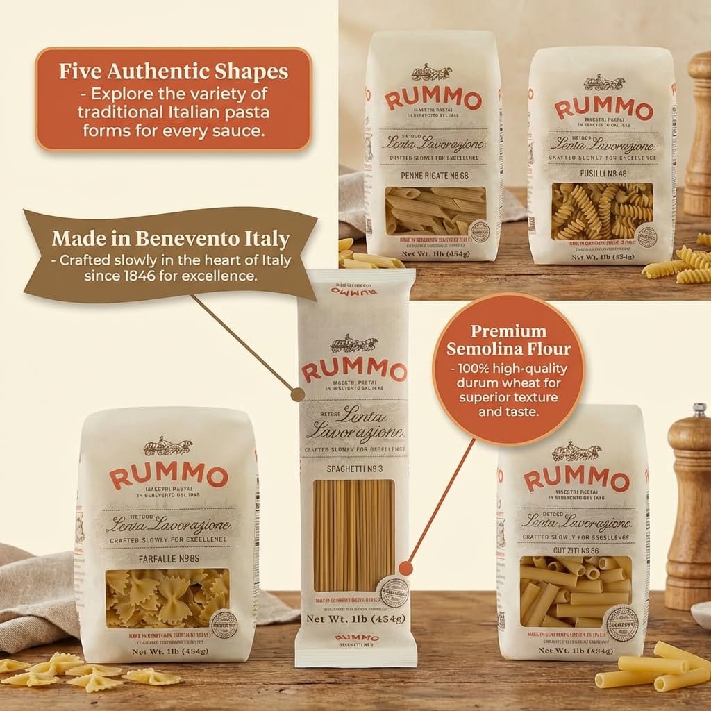 Rummo variety pack staged in kitchen conveying versatile meal options