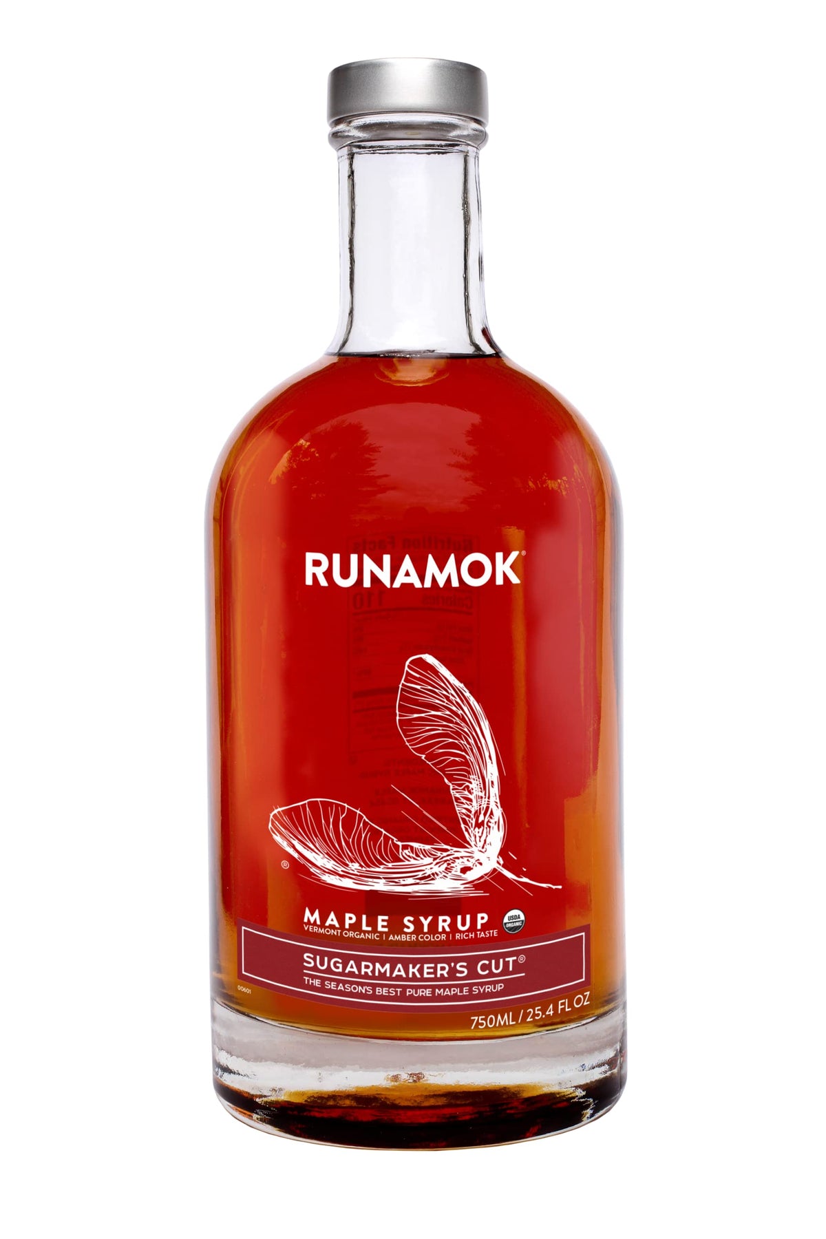 Runamok glass bottle front view showing premium packaging and pure maple syrup