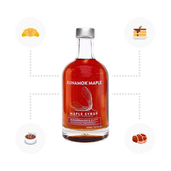 Runamok syrup being poured over pancakes adding rich maple flavor