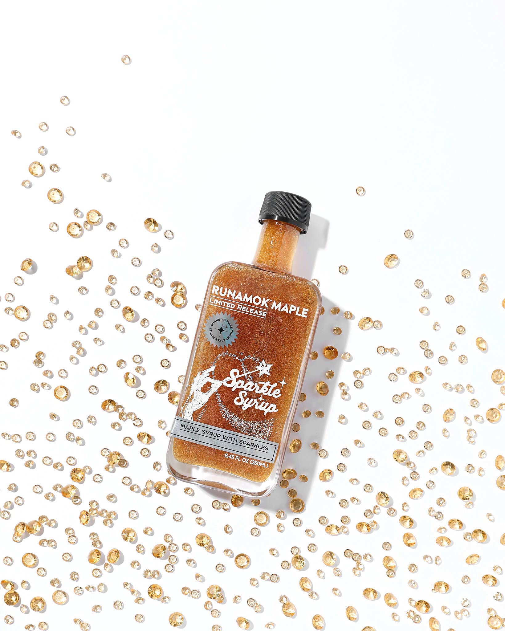 Top view of sparkled coffee with Runamok syrup for visual drink enhancement