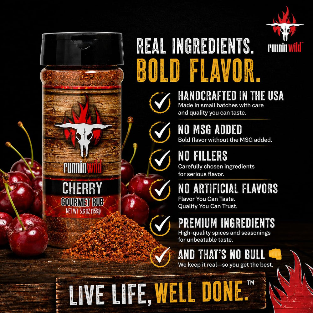 RunninWild cherry rub shaker top view demonstrating easy seasoning control