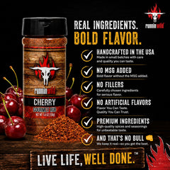 RunninWild cherry rub shaker top view demonstrating easy seasoning control