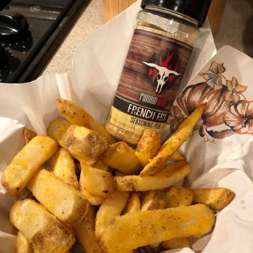 RunninWild seasoning sprinkled on fries adding savory crunch