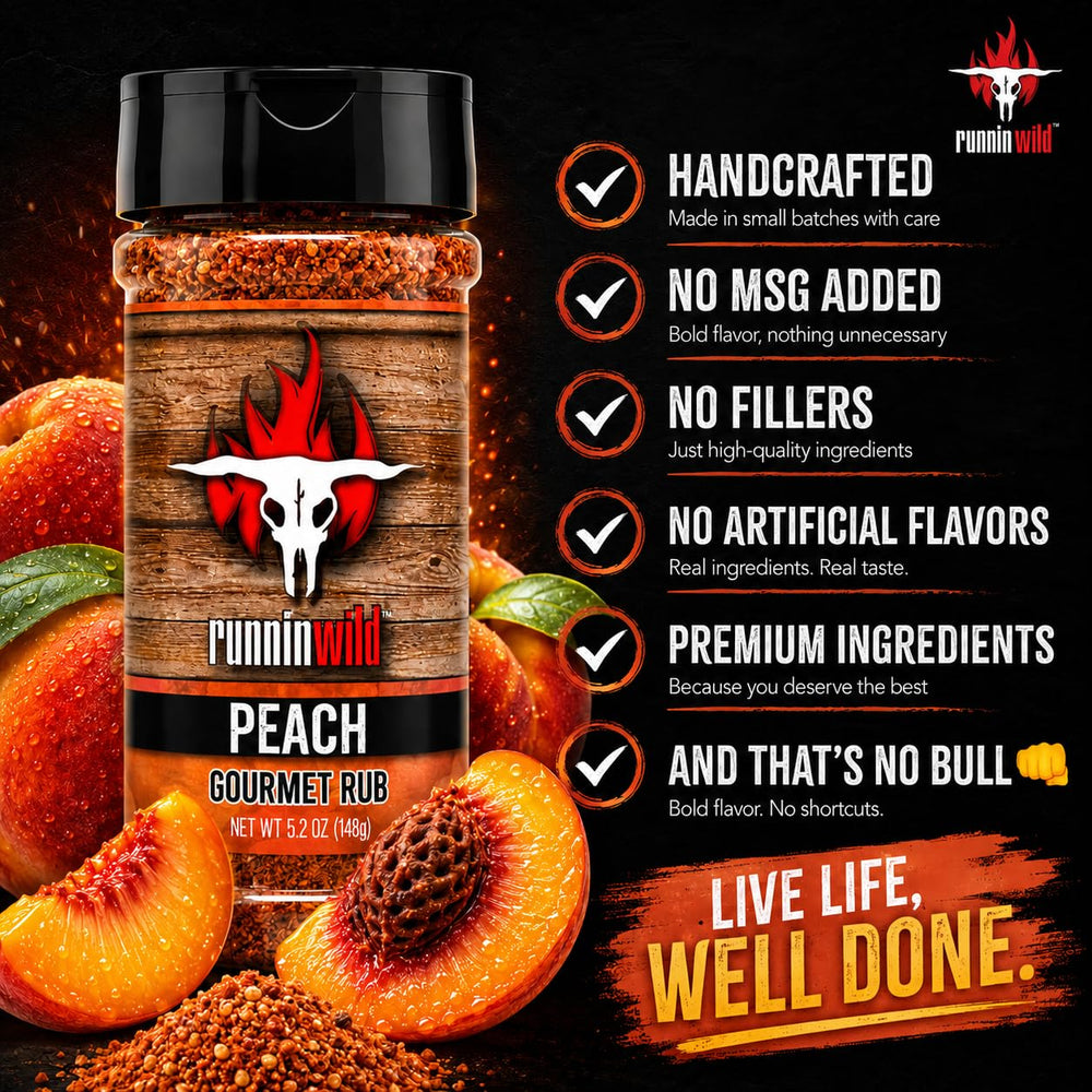 close-up of rub texture highlighting RunninWild peach sugar caramelization