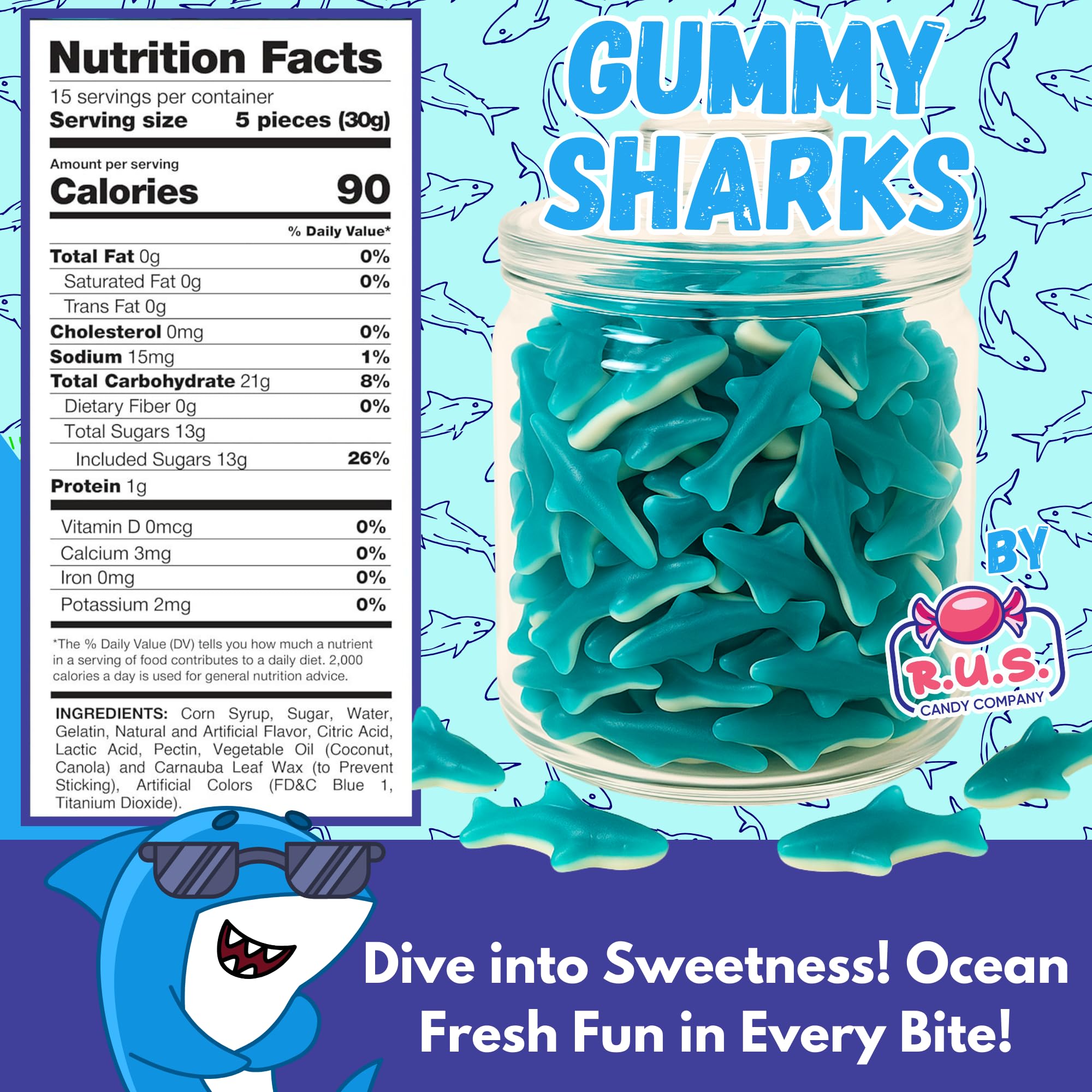 R.U.S. Candy on dessert table shows colorful beach party decoration