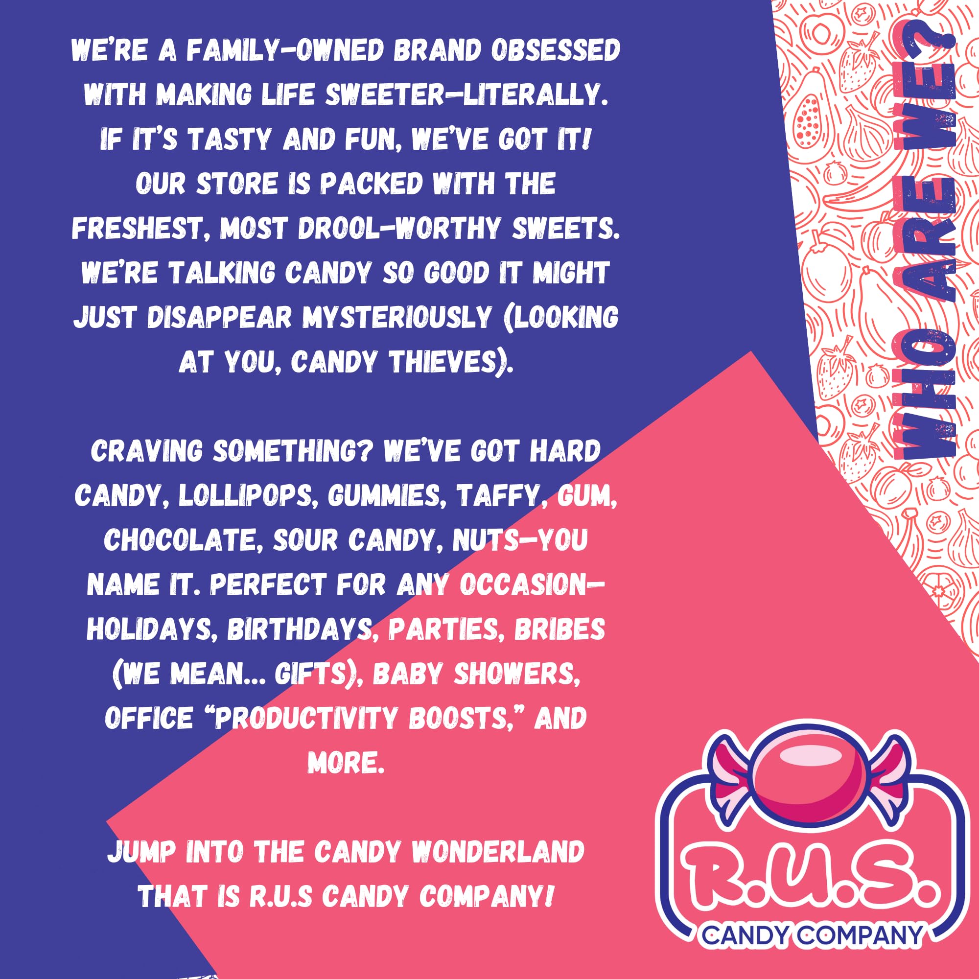 R.U.S. Candy styled in a gift basket illustrating gifting possibilities and presentation