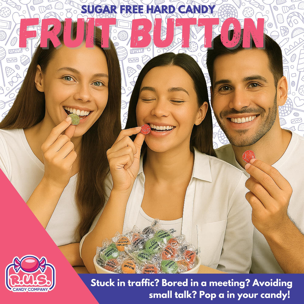 R.U.S. Candy individually wrapped discs closeup illustrating freshness and portability