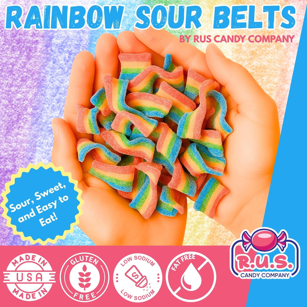 R.U.S. Candy arranged belts displaying blue raspberry green apple and strawberry variety