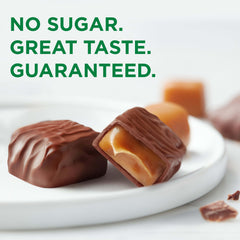 Russell Stover caramel with crispies close detail highlighting crunchy texture and flavor contrast