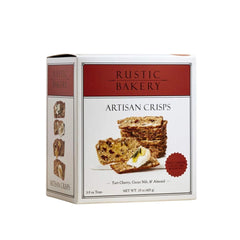 Rustic Bakery front packaging showing tart cherry cacao nib almond crisps and serving suggestion