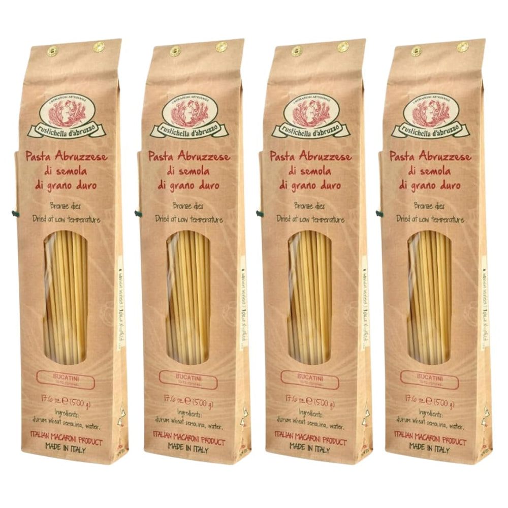 Rustichella d'Abruzzo front packaging showing four 500g bags and branding benefit clarity