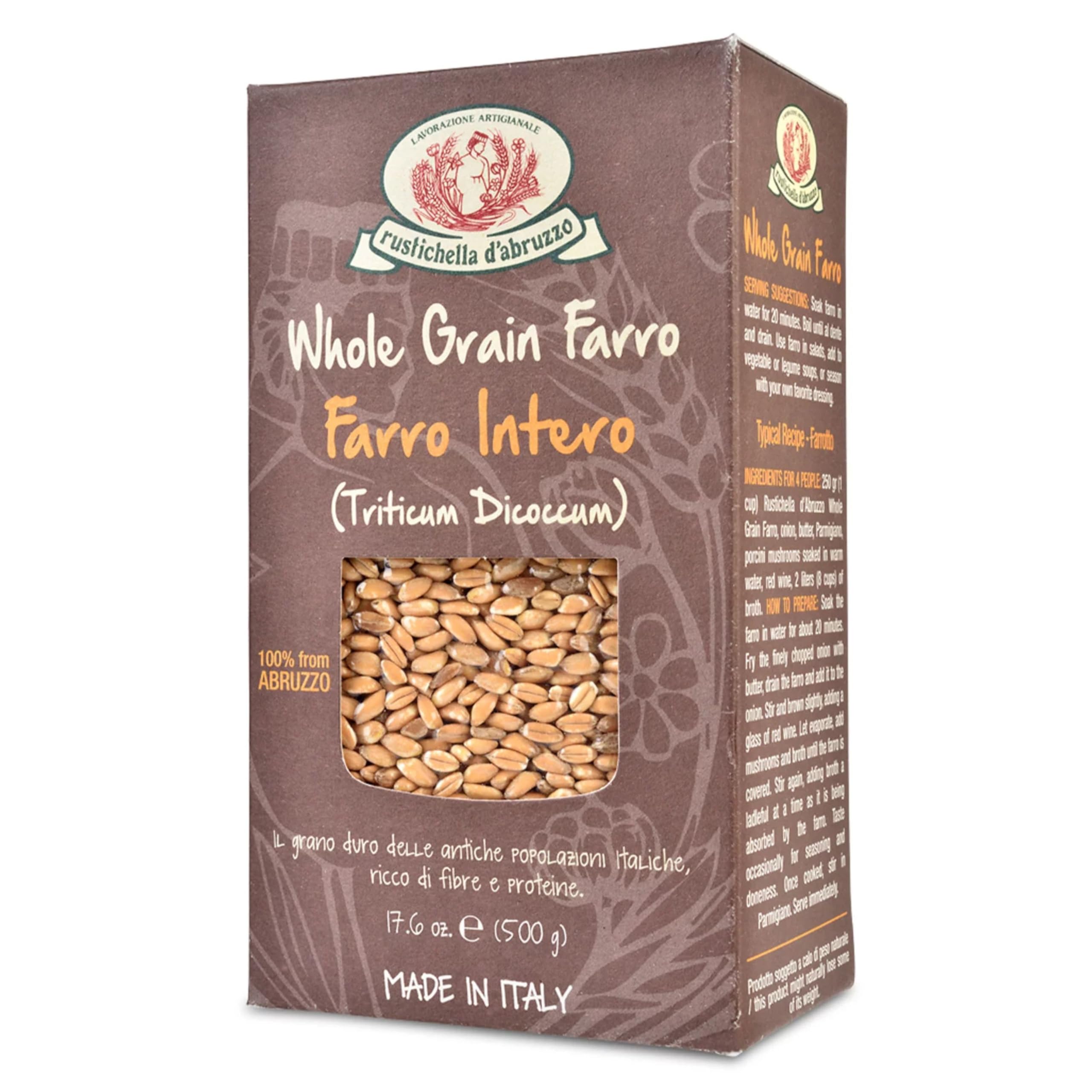 Rustichella d'Abruzzo front packaging showing product and clear label benefit