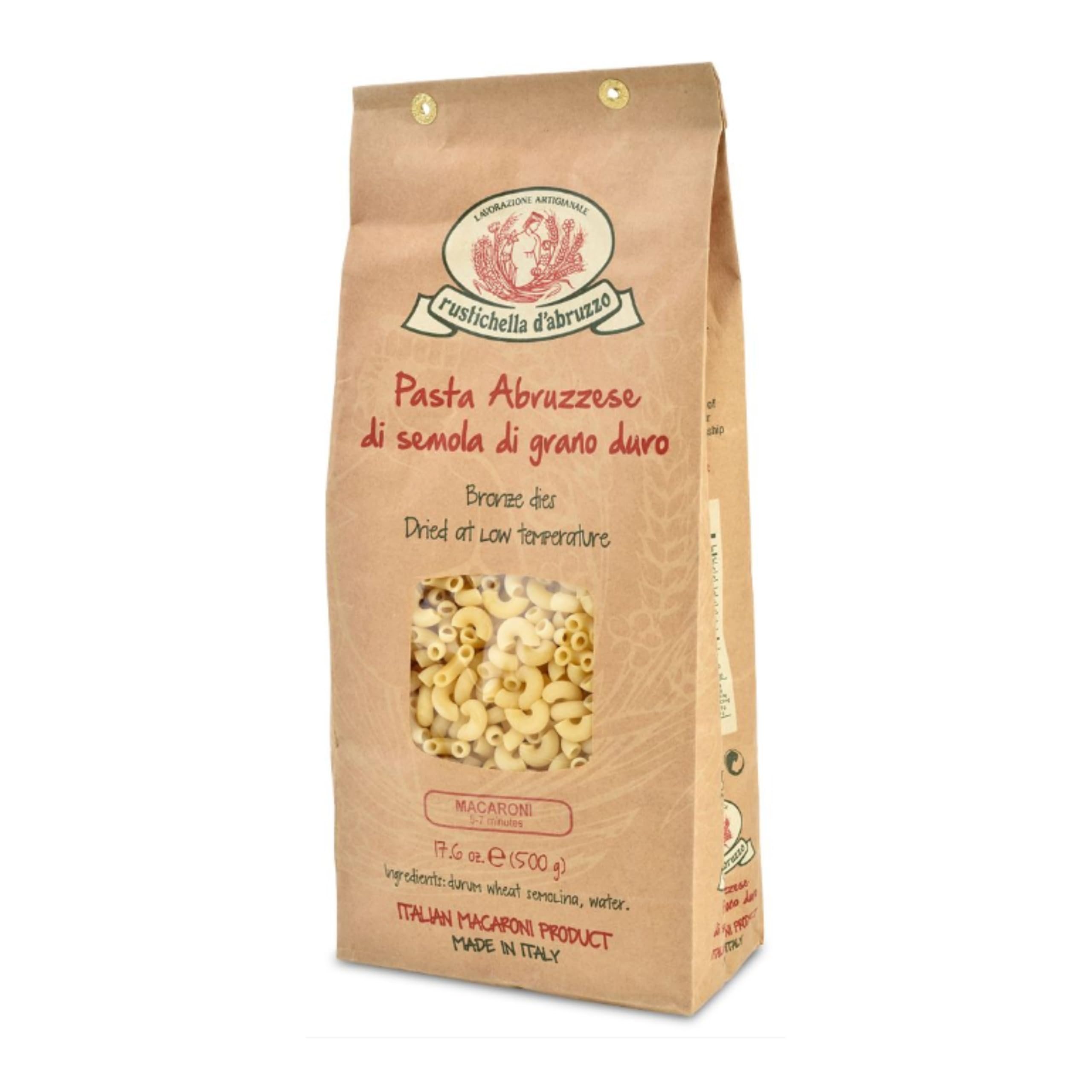 Rustichella d'Abruzzo front packaging showing brand and product, ensures authentic Italian quality