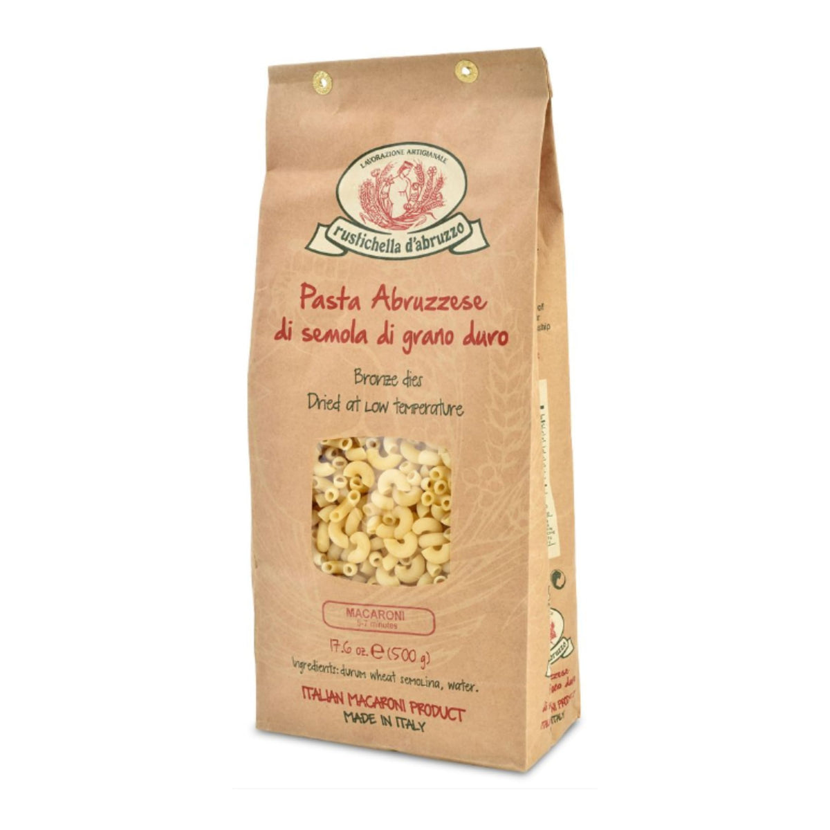 Rustichella d'Abruzzo front packaging showing brand and product, ensures authentic Italian quality