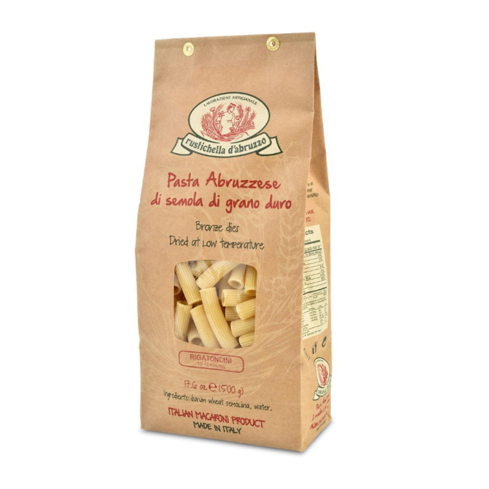 Rustichella d'Abruzzo front packaging showing brand and 500g size, quality assured