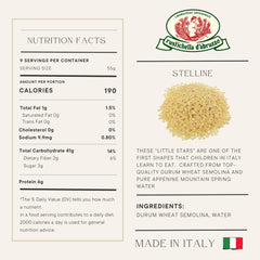 Rustichella d'Abruzzo close-up of stelline texture, showing uniform shape and cooking benefit