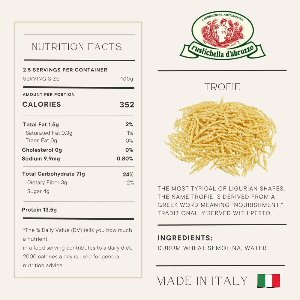 Rustichella d'Abruzzo dry trofie close-up texture that holds sauce well