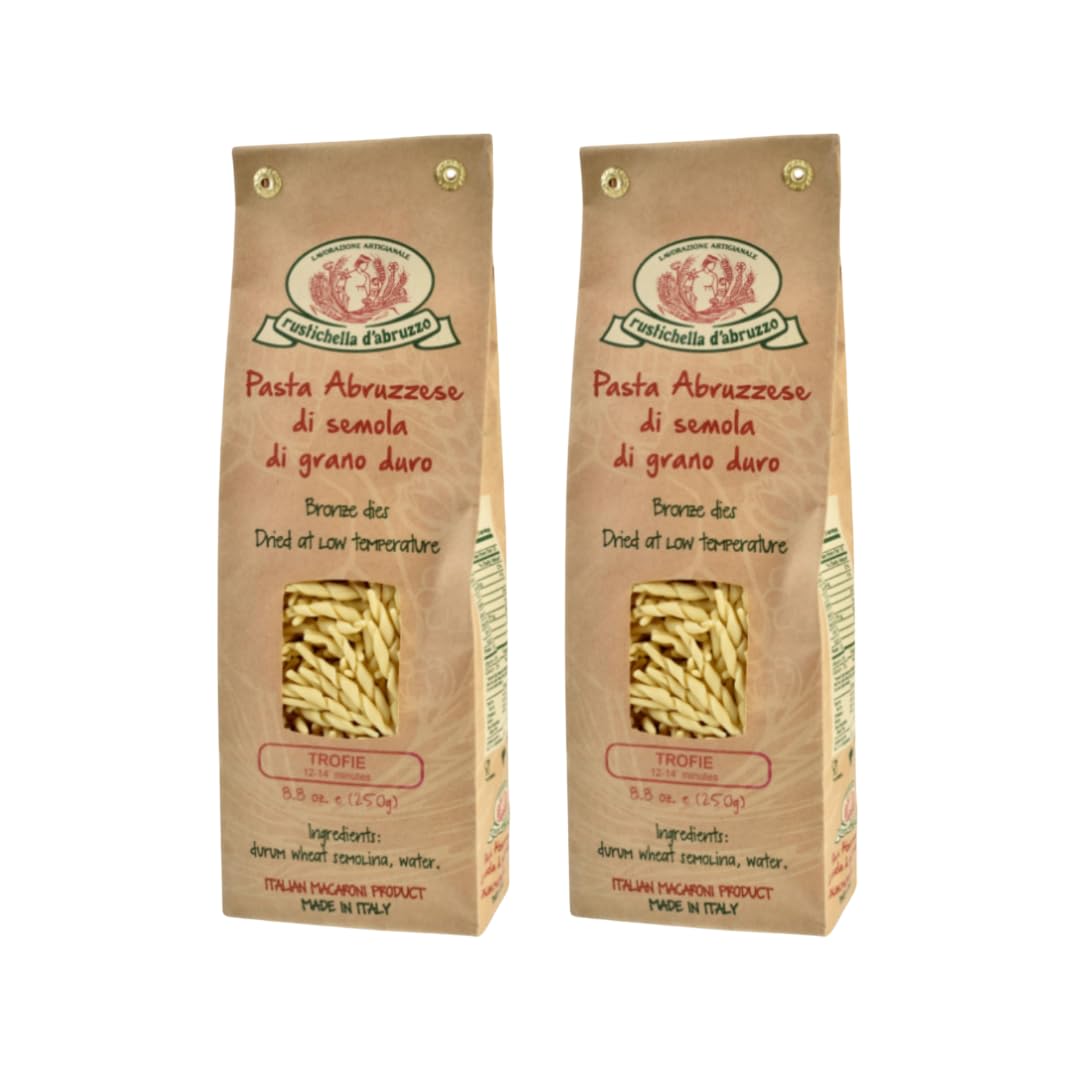 Rustichella d'Abruzzo front packaging showing 500g bag and authentic label benefit