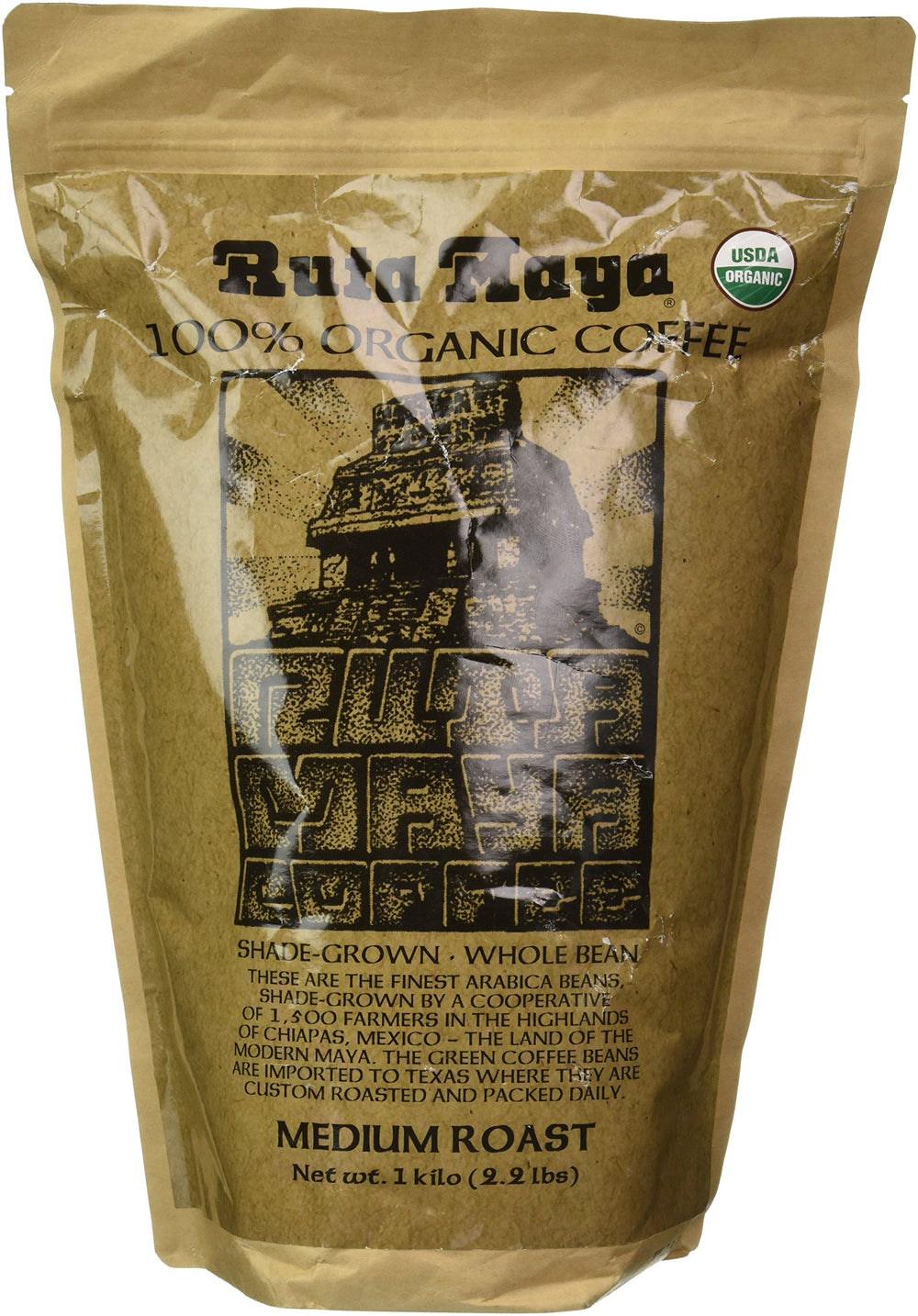 Ruta Maya front packaging 35.2 oz showing resealable organic bag and label benefit freshness