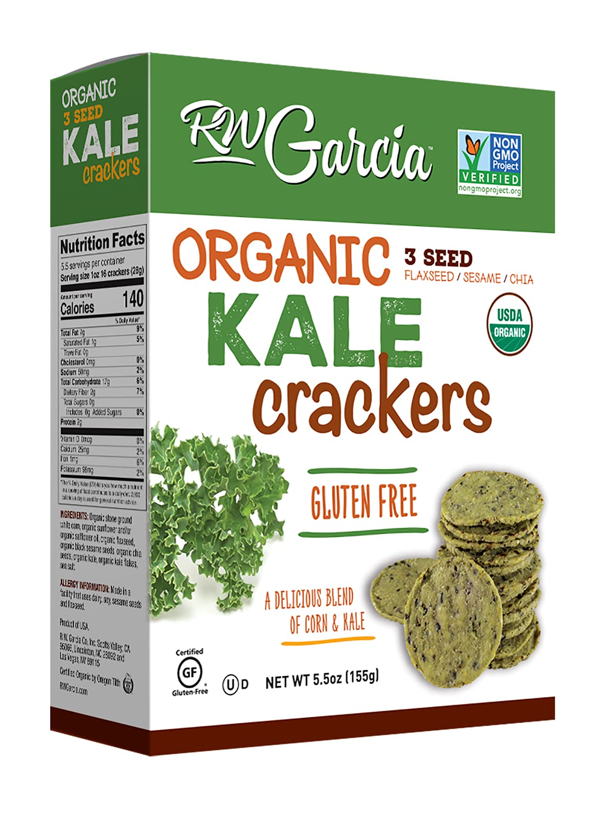 RW Garcia front packaging showing six 5.5oz boxes and organic labeling for convenience