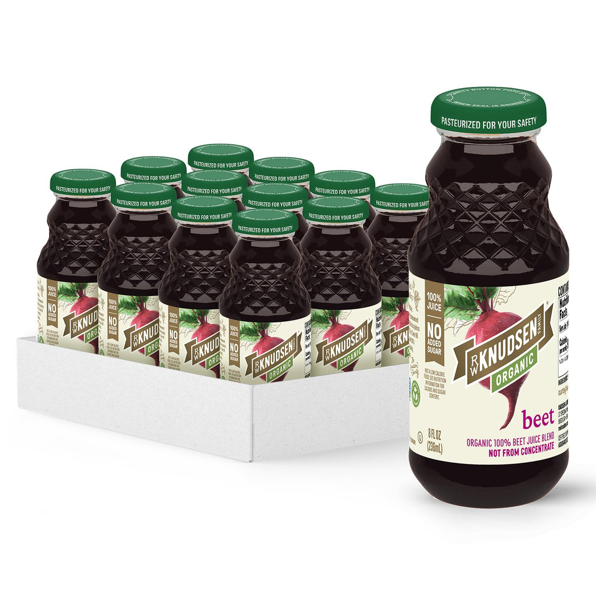R.W. Knudsen front packaging showing organic beet juice and clear labeling benefit convenience