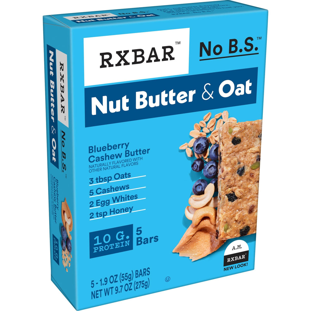 RXBAR bar held in hand showing scale and convenient grab-and-go portion size