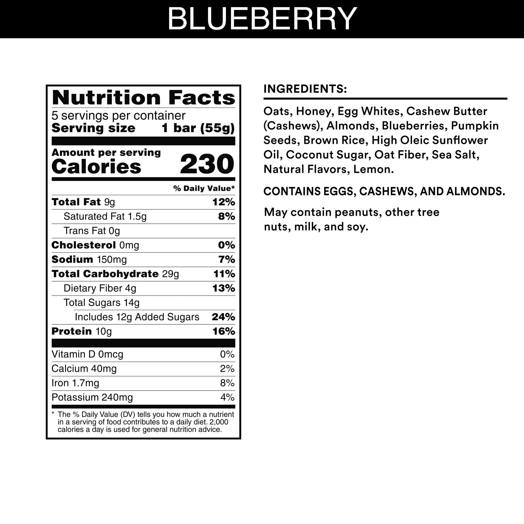 RXBAR unwrapped blueberry cashew butter bar close-up showing creamy center and crisp texture