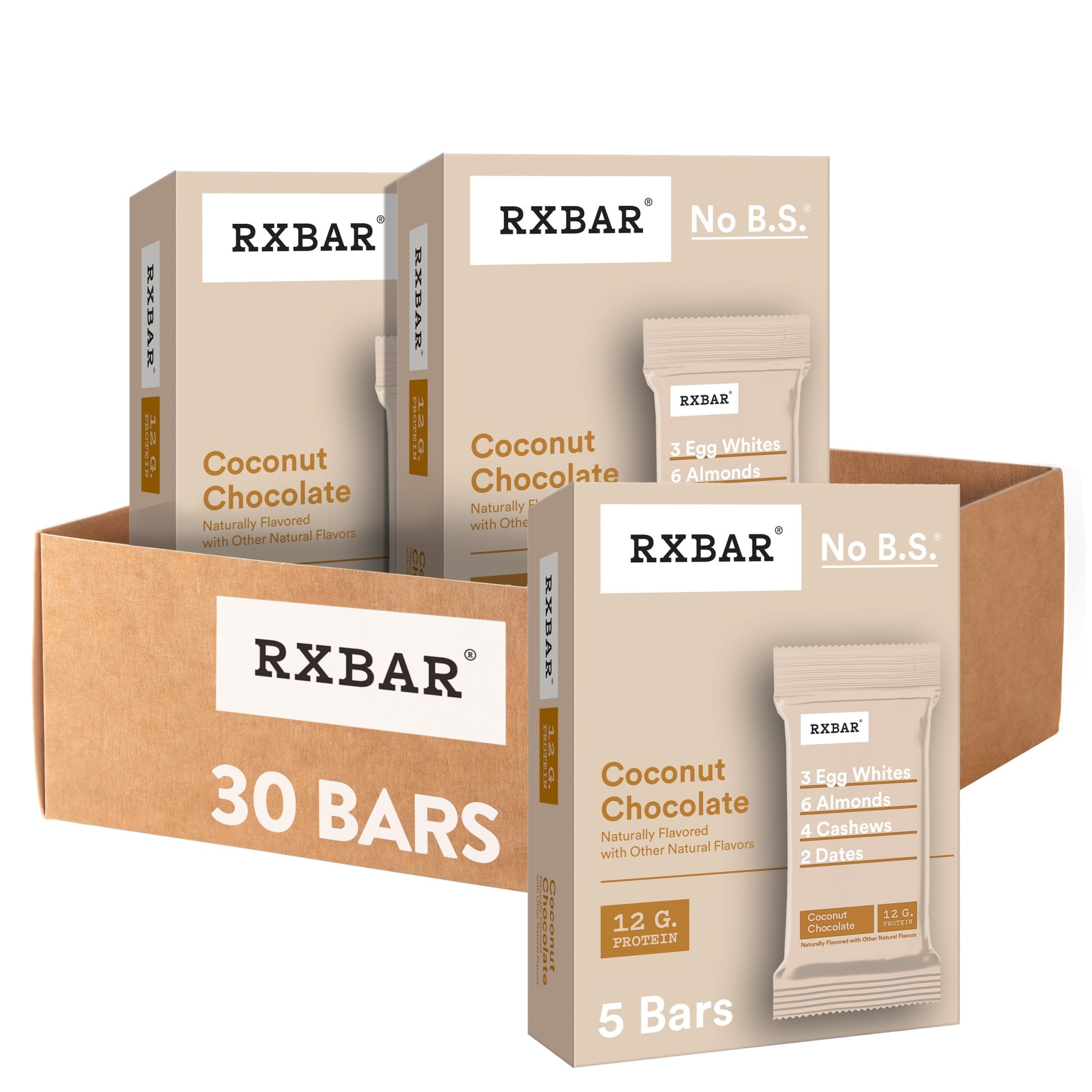 RXBAR front packaging showing coconut chocolate flavor and benefits