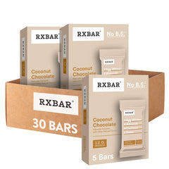 RXBAR front packaging showing coconut chocolate flavor and benefits