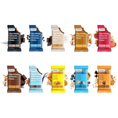 RXBAR overhead display of all ten flavors highlighting variety and choices