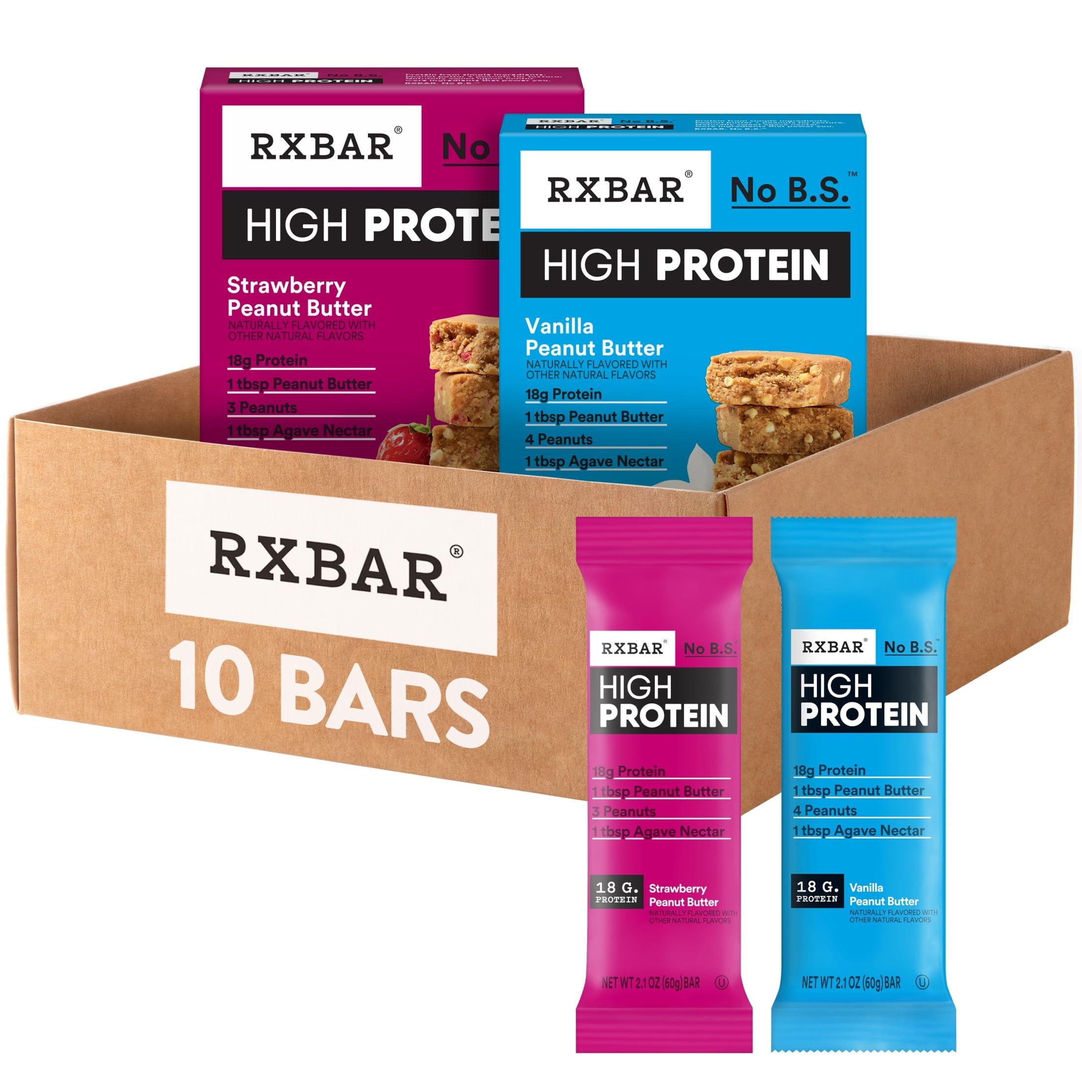 RXBAR front packaging showing two boxes and variety pack benefit