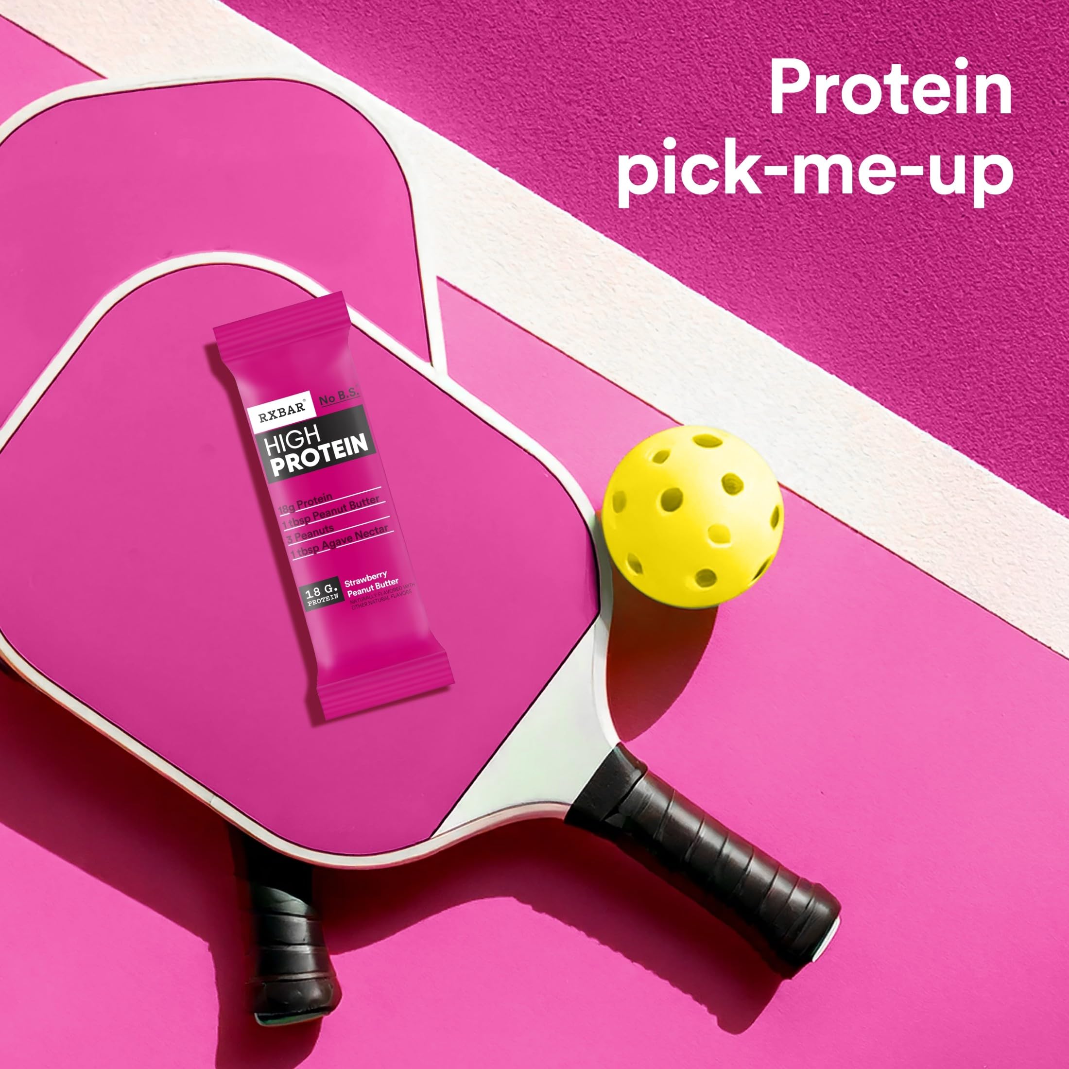 RXBAR ingredients arranged: peanuts strawberries and pea protein clarity
