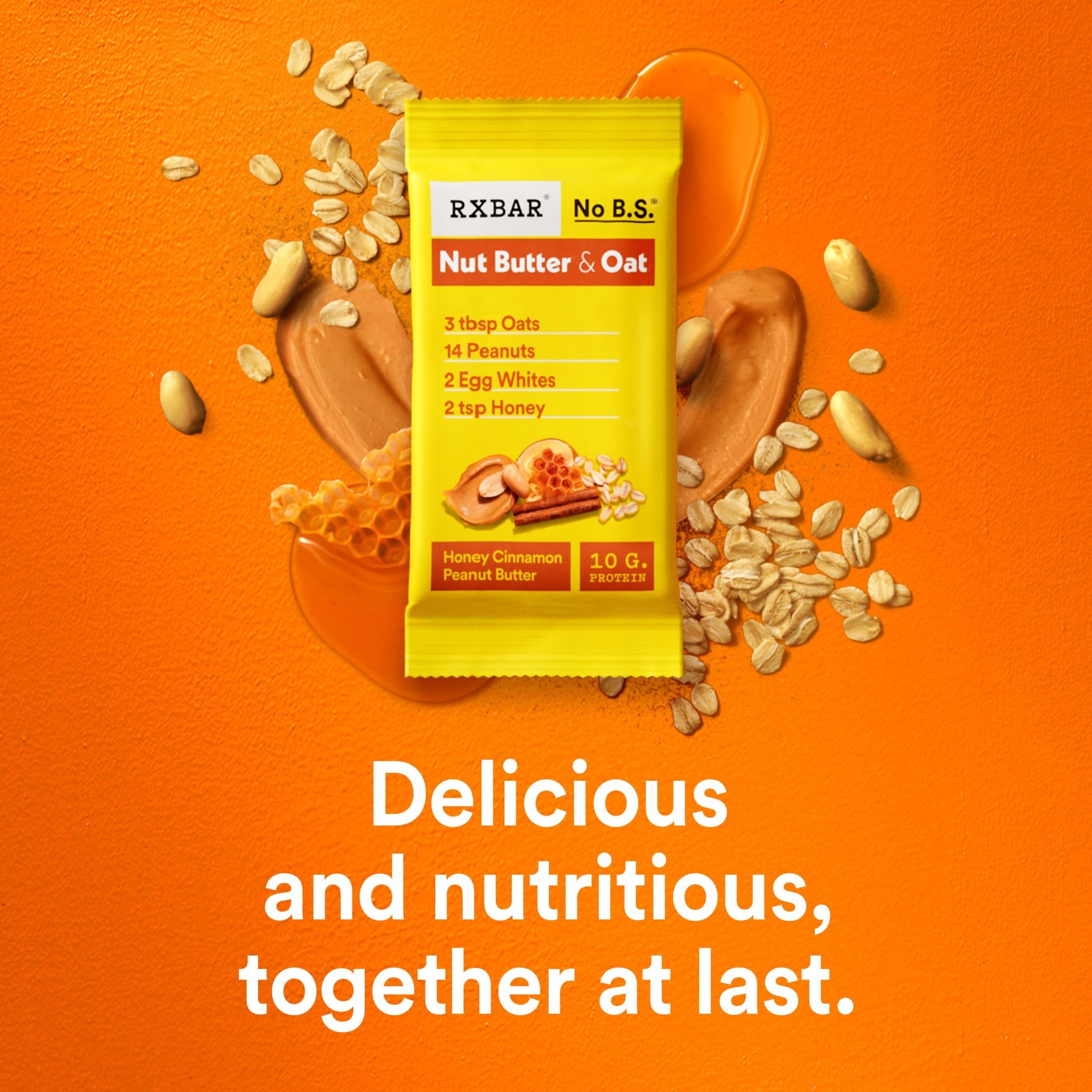 RXBAR single unwrapped bar alongside peanuts and honey highlighting natural ingredients