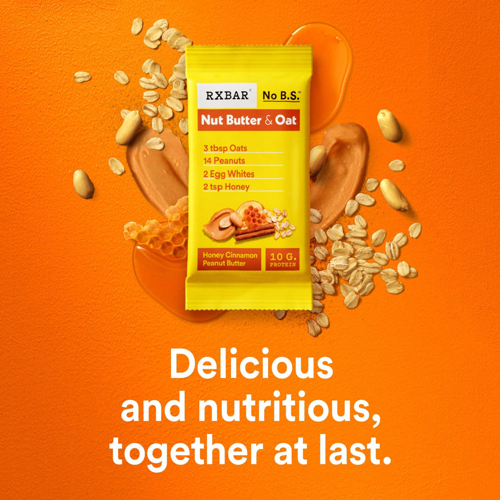 RXBAR single unwrapped bar alongside peanuts and honey highlighting natural ingredients