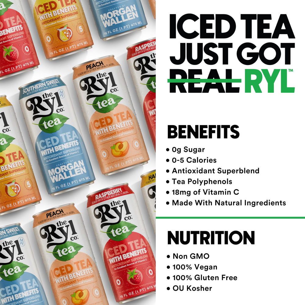 A glass poured from The Ryl Co can with ice demonstrating taste appeal